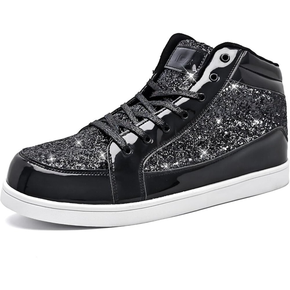Igxx Men Black High Top Bling Glitter Party Disco Retro Metallic Gold Sneakers